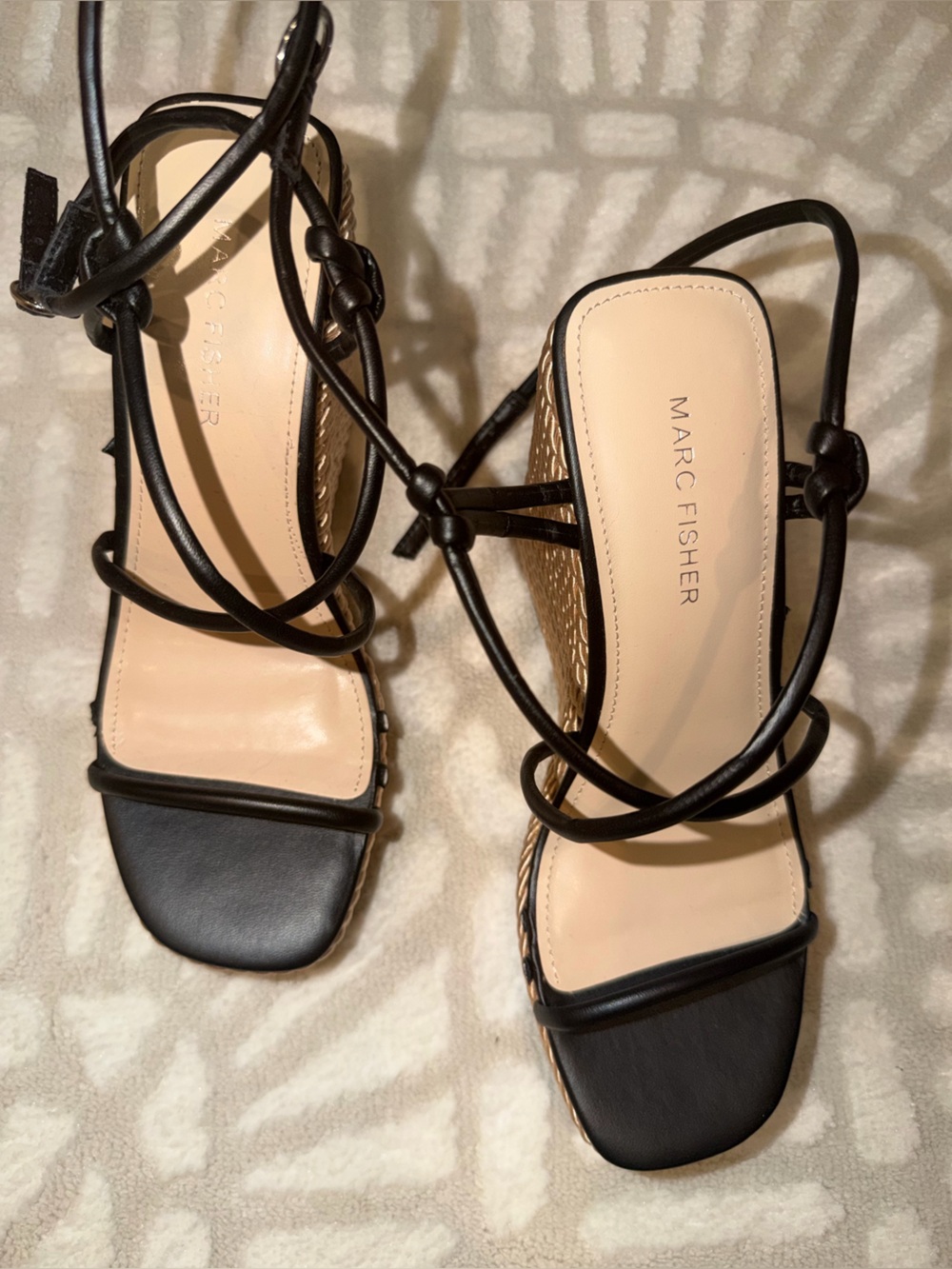 Marc Fisher Black Strappy Wedge Sandals Size 7M NWOT